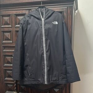 The North Face Black Hooded Rain Shell with White Zip Accents